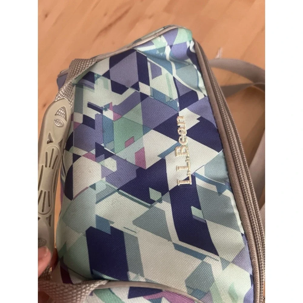 L.L.Bean Insulated Lunch Bag Cooler Geometric Print Adjustable Strap Blue